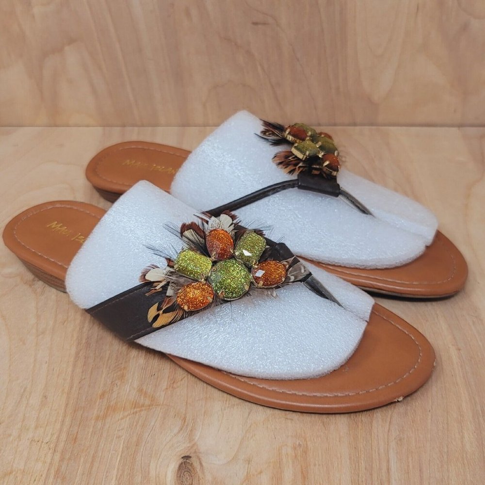 MAUI ISLAND Women’s Sandals Size 10 N Feathers Stones Brown Casual‎